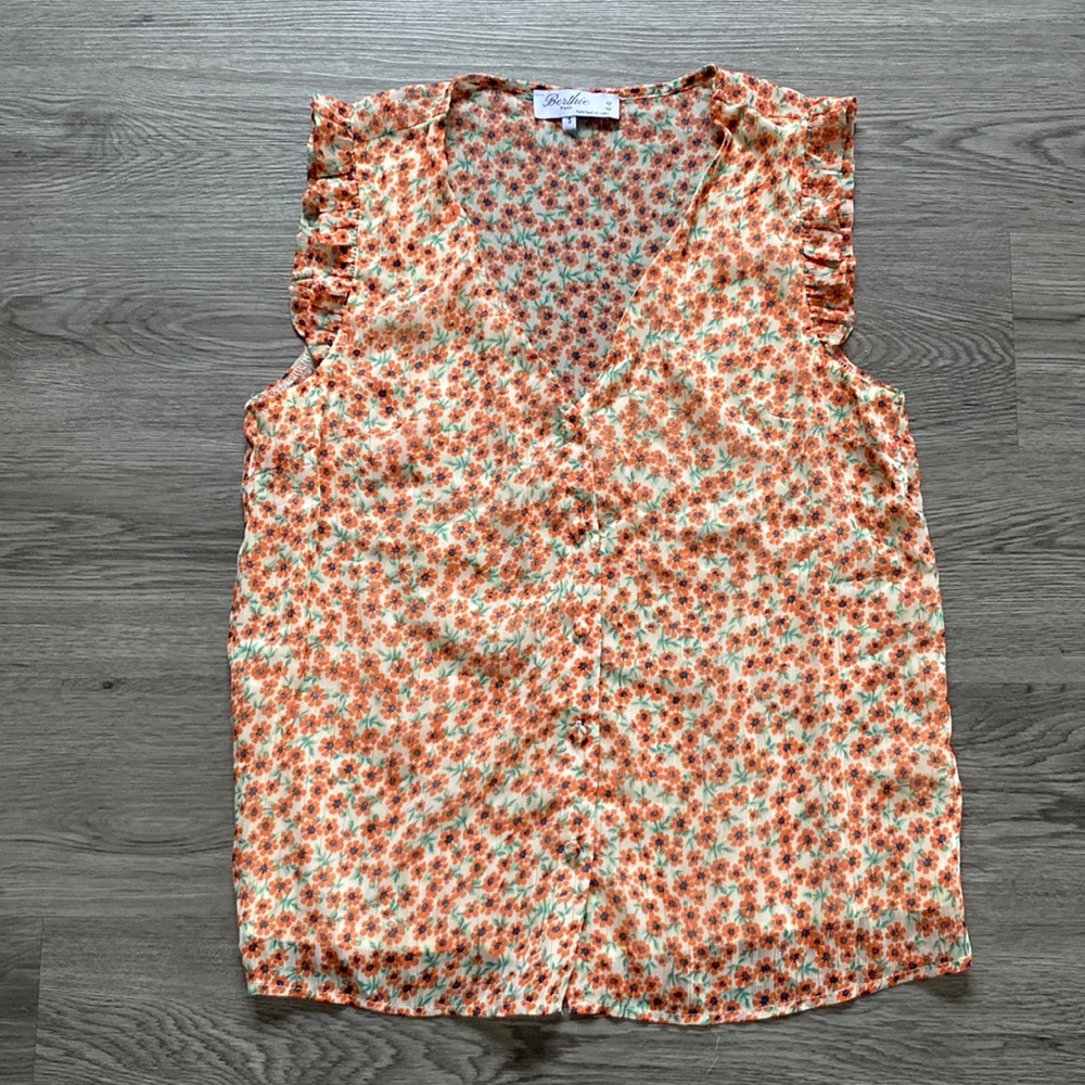 Berthie Ruffle Floral Top Orange Size Small